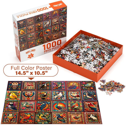 1000-Piece Bird Crochet Jigsaw Puzzle for Adults with Lettered Backs and Full-Color Reference Poster