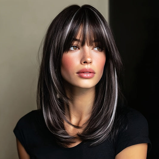 Synthetic Wig 20-Inch Layered Straight Style in Deep Purple with Hairnet Included for Cosplay Looks
