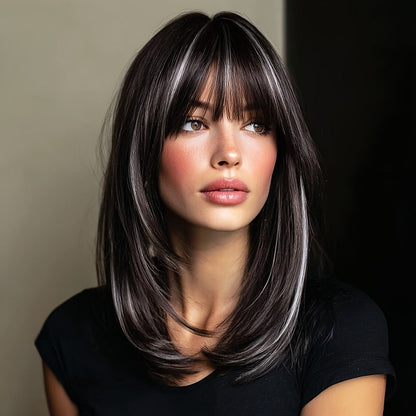 Synthetic Wig 20-Inch Layered Straight Style in Deep Purple with Hairnet Included for Cosplay Looks