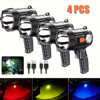 Flashlight Solar and USB Rechargeable Handheld Searchlight with Side Lights in 1, 2 or 4 Packs