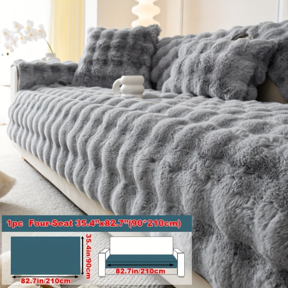 Sofa Cover Thick Faux Rabbit Plush Panels with Anti-Slip Feature for Seat, Armrest, Backrest or Pillowcase
