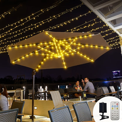 Solar Patio Umbrella Light 104 LED – 8 Modes Remote Control Outdoor Market Umbrella Lamp | Solar Powered Warm White Light for Backyard, Deck, Poolside, Beach, Garden & Camping | Battery Included