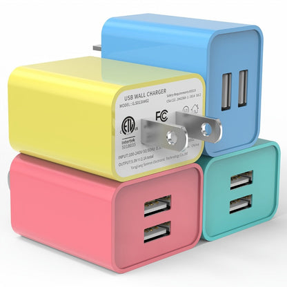 USB Wall Charger Cube Multi-Pack 2/3/4-Pack Dual Port 5V 2.1A with Short Circuit Protection, 100-240V Universal AC Adapter US Plug for iPhone 17 16 15 14 13 12 SE 11 Pro Max, Google Pixel, Huawei Android