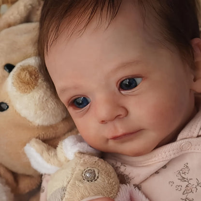 Reborn Baby Doll 16-Inch Cloth Body with Vinyl Limbs, Rooted Brown Hair, Open Eyes and Pink Outfit Set