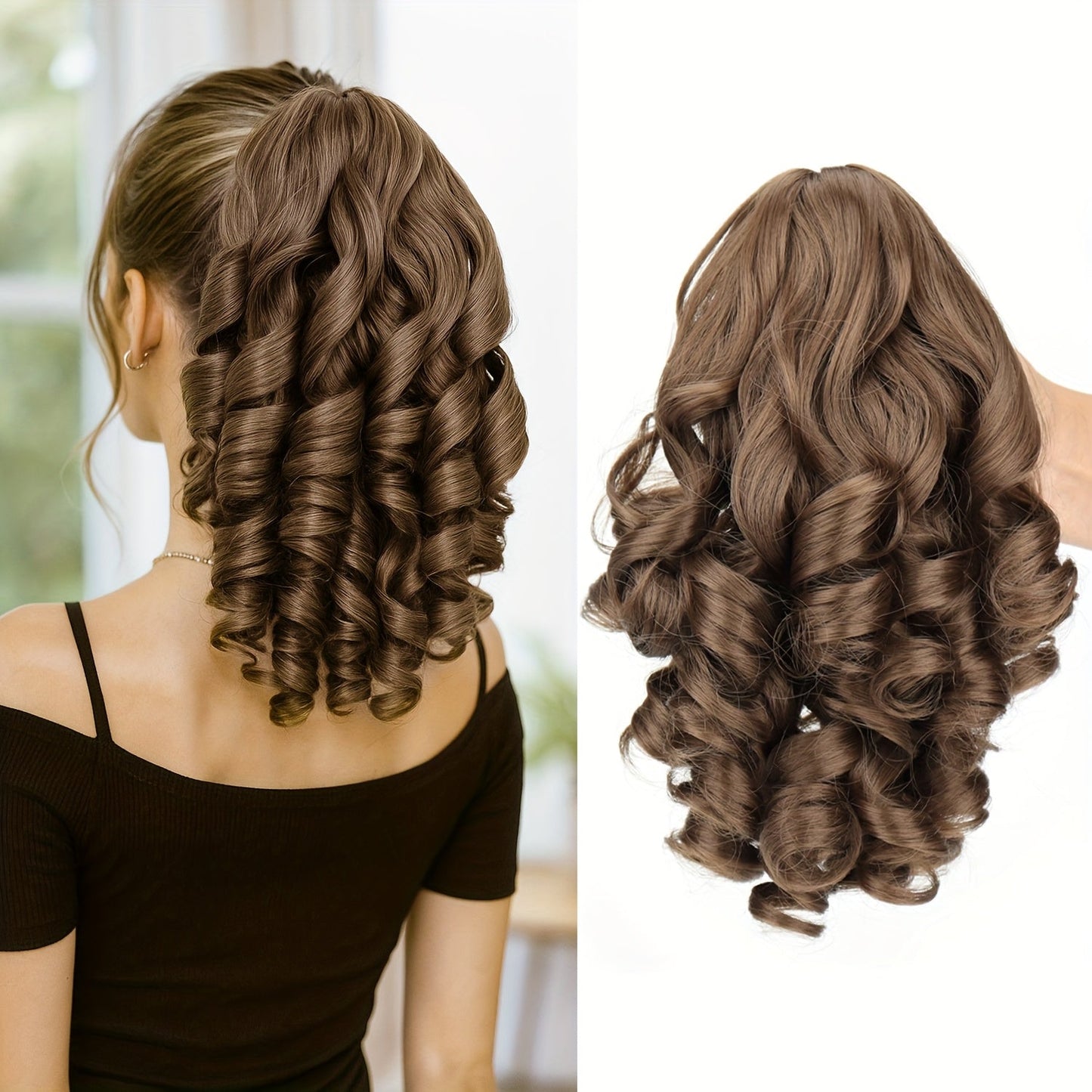 Hair Extensions Curly-Wave 14-Inch Synthetic Ponytail with Claw Clip and Four Color Style Options