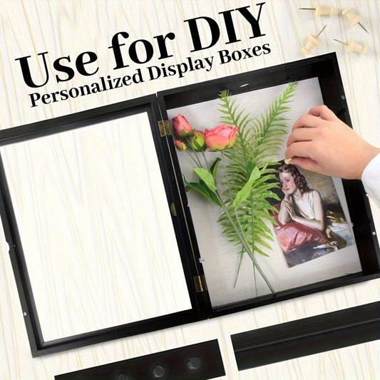 Shadow Box Frame with Linen Back – Large Rustic Memory Display Case 11x14 & 12x16 Inch for Photos, Medals, Coins, Pins, Flowers & Collectibles, 4 Removable Shelves, Black White Brown