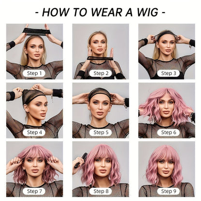 Synthetic Wig with Layered Bangs & Rose Net Cap – Heat Resistant Fiber Matte Finish Long Dark Brown Hair, Natural Looking Lightweight Everyday Style for Women, 18 Inch