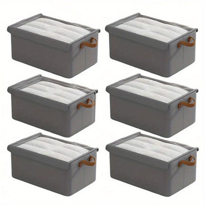 Foldable Clothes Storage Box with Transparent Lid 6-Pack, Stackable Wardrobe Organizer Bins with Steel Frame & Handles, Collapsible Fabric Closet Storage Boxes for Clothing Blankets Sundries, Green Beige Gray