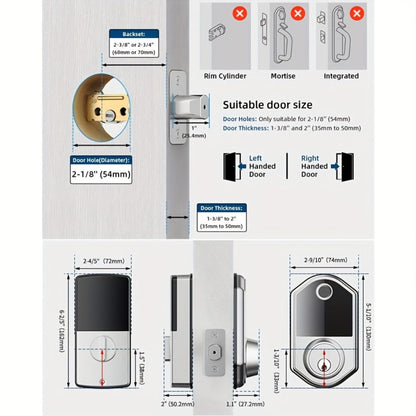 Anti-Peep Keypad Door Lock with Fingerprint & Auto-Lock - Biometric Smart Lock, IC Card Option, Keyless Entry for Home, Bedroom, Office & Apartment, Easy DIY Install, Black & Silver