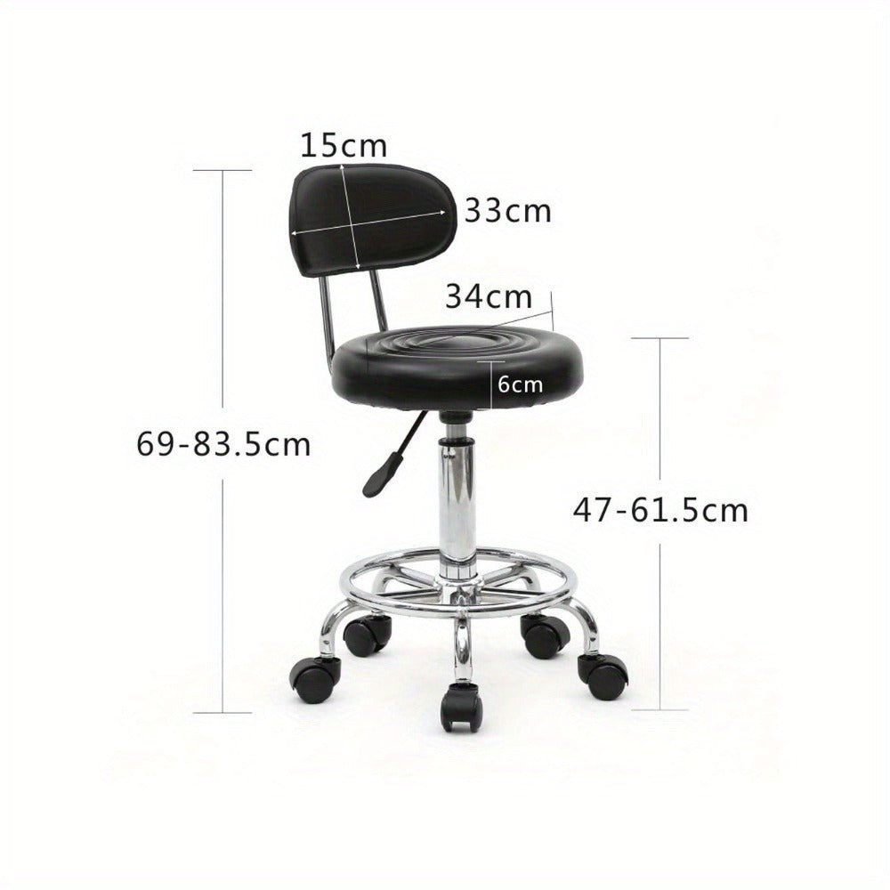 Adjustable Salon Stool with Back and Footrest 360 Swivel Height 18.9-22.8 Inch Cushioned Seat Chrome Base Hair Salon Nail Tech Esthetician Makeup Artist Home Studio Black White