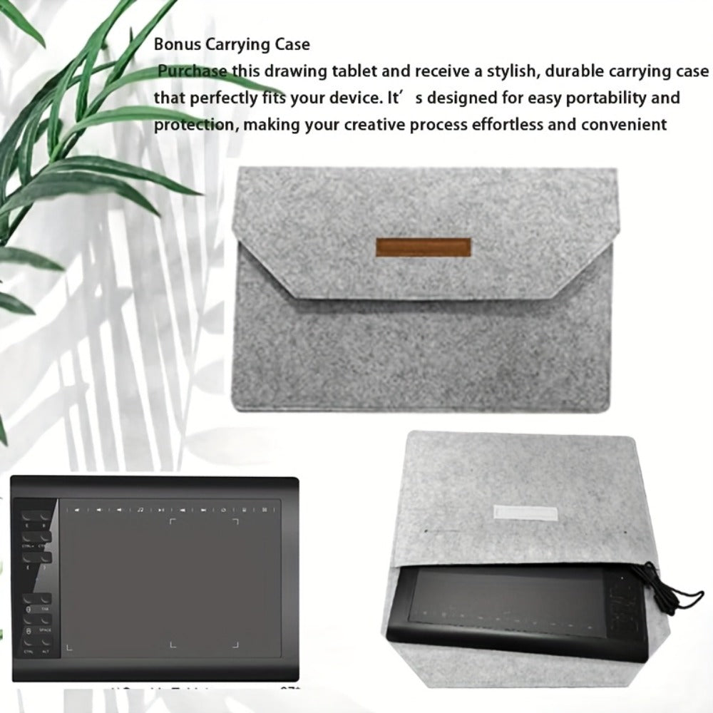 Graphics Drawing Tablet 10x6 Inch, 8192 Levels Pressure Sensitivity Battery-Free Stylus, 12 Programmable Shortcut Keys