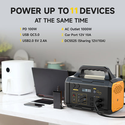 Portable Power Station 299Wh 300W or 1024Wh 1000W with AC, DC, USB Outputs and LED Lighting