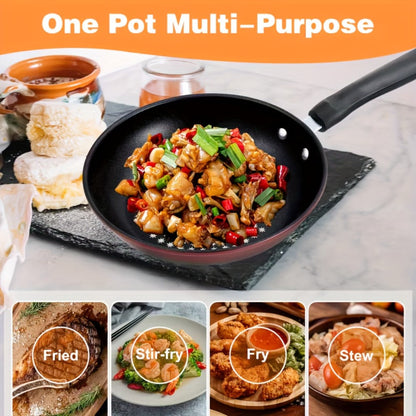 Non-Stick Cookware Set Pots and Pans 10 & 12 Piece – Heat-Resistant Frying Pan, Saucepan & Stewpot | Honeycomb Coating Stainless Steel Kitchen Cooking Set for All Stoves | Stylish Durable Multifunctional