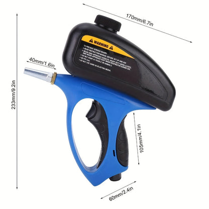Sandblaster Gun for Air Compressor Pneumatic Abrasive Blasting – 90 PSI Max, 500ml Tank, Small Nozzle, for Metal Rust Removal, Glass Etching, Polishing & Auto Repair – Blue, Red & Yellow
