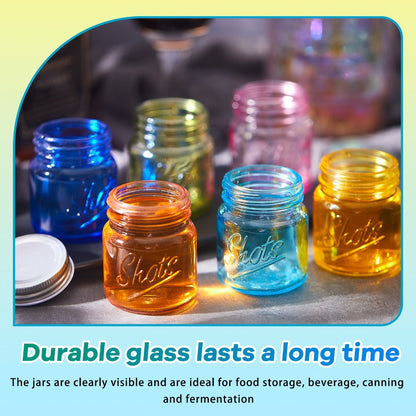 Mason Jar Shot Glasses 36 Pcs with Lids – 2 Oz Dishwasher Safe Mini Shooter Glasses – Perfect for Wedding Party Favors, Home Bar, Desserts, Halloween & Christmas Gift – Fresh Color