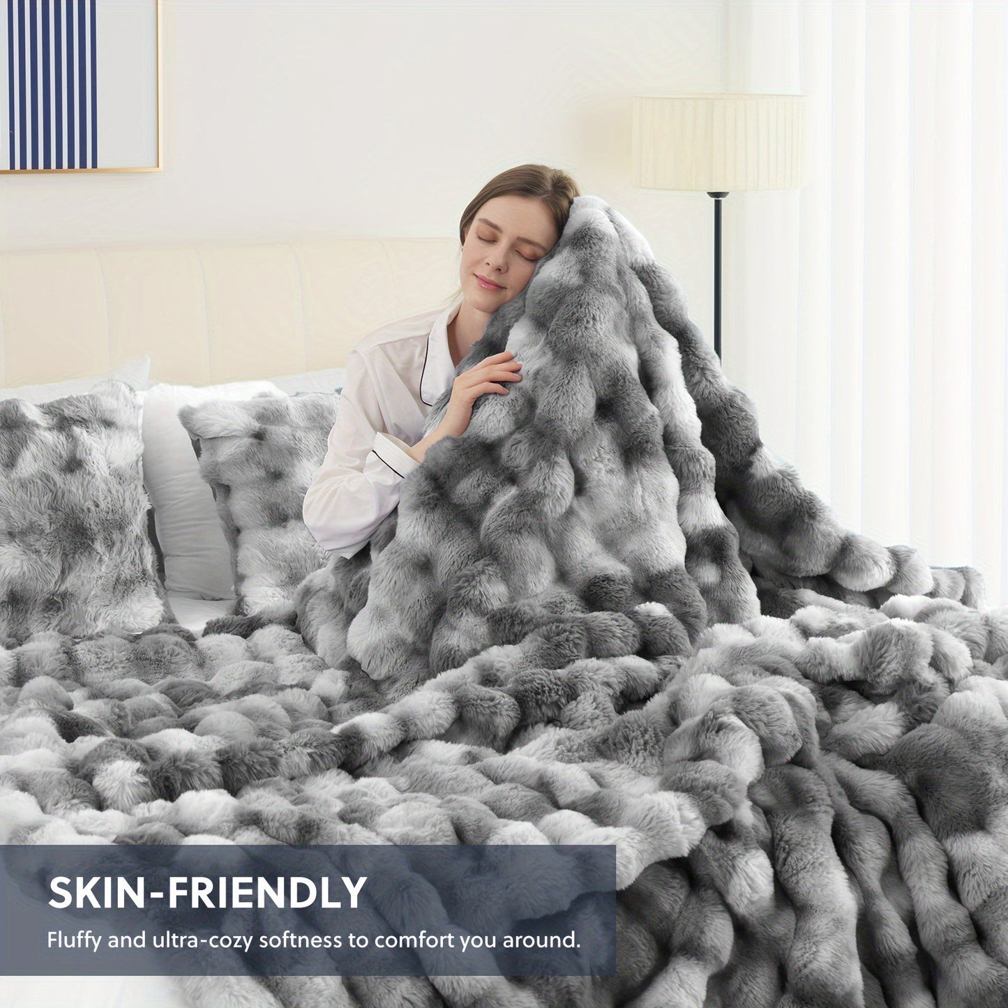 Faux Rabbit Fur Throw Blanket in 11 Checkout Colors and Throw, Twin, Queen or King Size Options