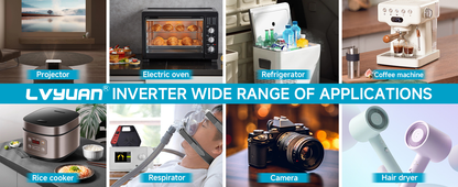 Blue 12V or 24V DC to 110V AC Power Inverter with LCD, Four AC Receptacles and Remote Presentation