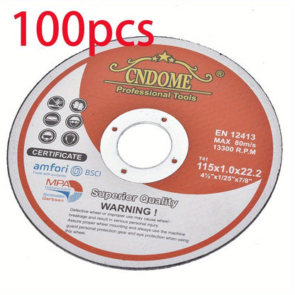 Cut-Off Wheels 100-Pack 4-1/2 Inch Aluminum Oxide Cutting Discs - 0.040" Thin Kerf, 7/8" Arbor, 13300 RPM for Angle Grinder, Metal, Stainless Steel & Steel Cutting, A60TBF Grade Bulk Set