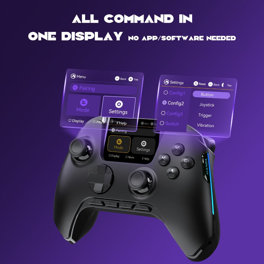 Hall Effect Wireless Gaming Controller V2 Black – Interactive Screen, RGB Lighting, Remappable Buttons, 1800mAh Battery with Charging Dock, No Drift for PC Switch iOS Android Steam Deck – Not Compatible with PS or Xbox