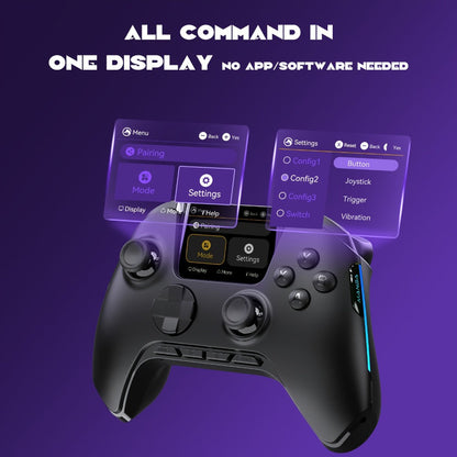 Hall Effect Wireless Gaming Controller V2 Black – Interactive Screen, RGB Lighting, Remappable Buttons, 1800mAh Battery with Charging Dock, No Drift for PC Switch iOS Android Steam Deck – Not Compatible with PS or Xbox