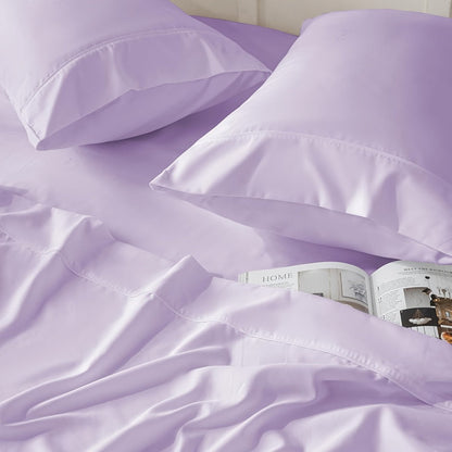 Bed Sheet Set 6-Piece Bamboo Fabric with 40–44 cm Pocket, Double-Stitched Edges and Seven Colors