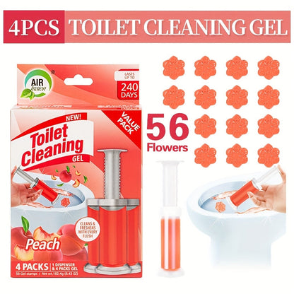 Flower Gel Toilet Stamp Cleaner with Dispenser in Six Scent Labels and 4- or 8-Piece Checkout Packs