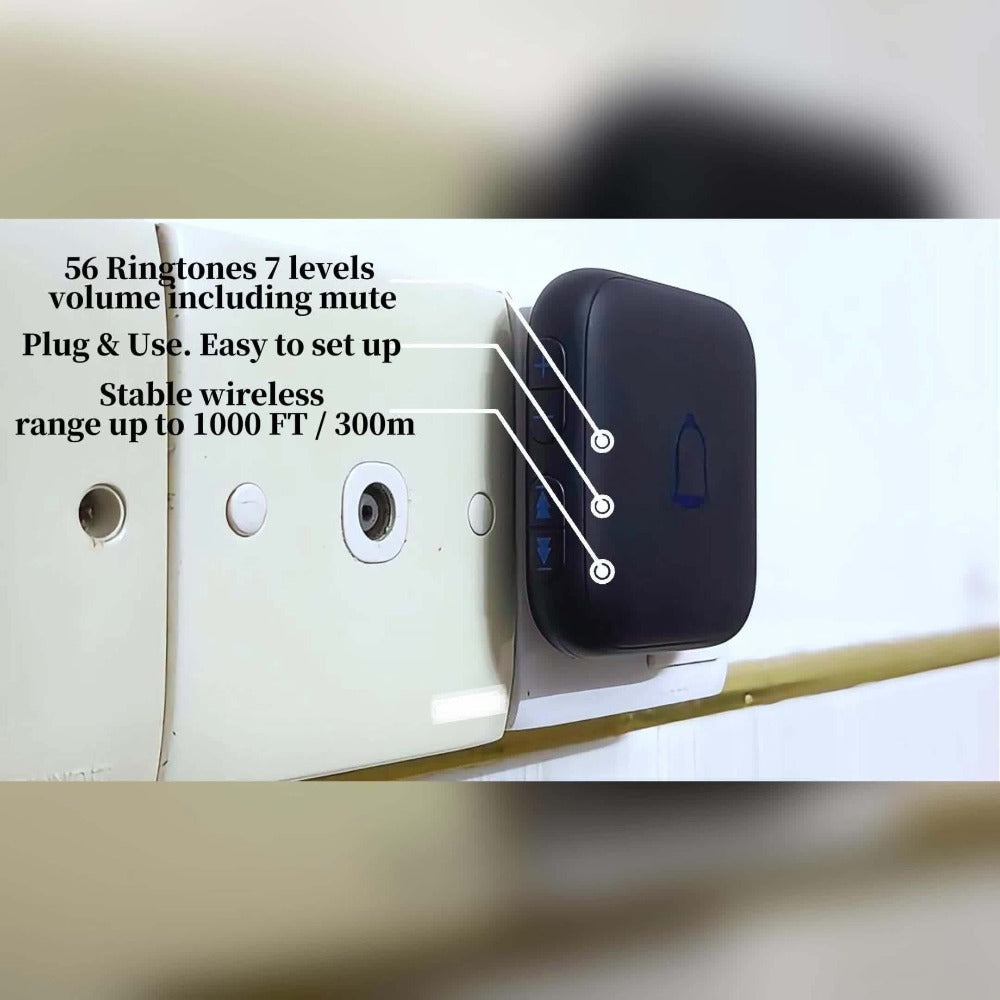 Long Range Doorbell Kit 1000ft - 115dB Loud Wireless Chime, 56 Melodies, 7 Volume Levels, Mute Mode, Battery Operated, 1 Button + 2 Plug-In Receivers, for Home Office Garage Elderly