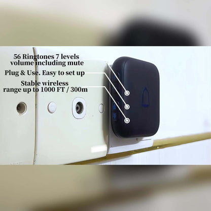 Long Range Doorbell Kit 1000ft - 115dB Loud Wireless Chime, 56 Melodies, 7 Volume Levels, Mute Mode, Battery Operated, 1 Button + 2 Plug-In Receivers, for Home Office Garage Elderly