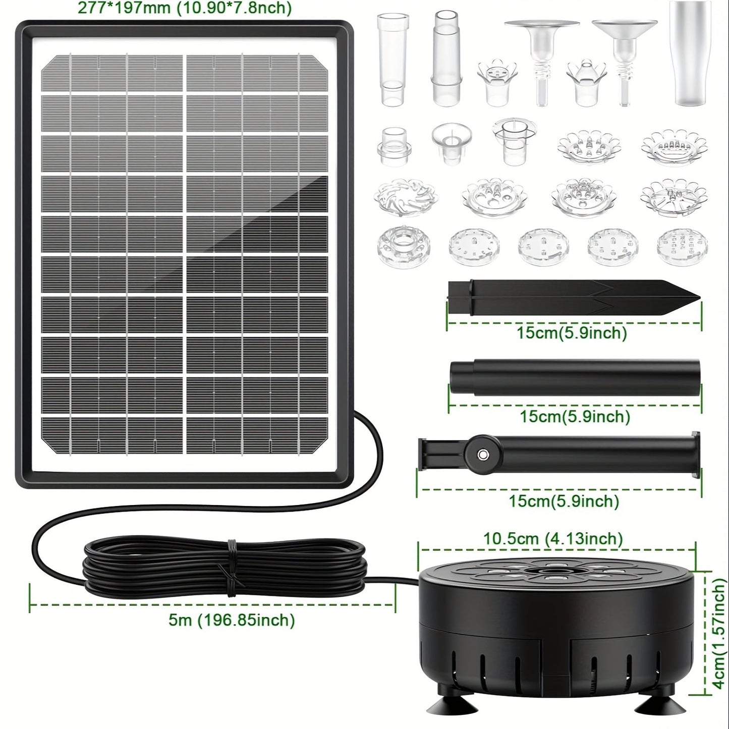 Solar Fountain Pump LED Lights Remote Control – 16 Nozzles 4400mAh
