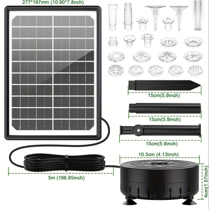 Solar Fountain Pump LED Lights Remote Control – 16 Nozzles 4400mAh