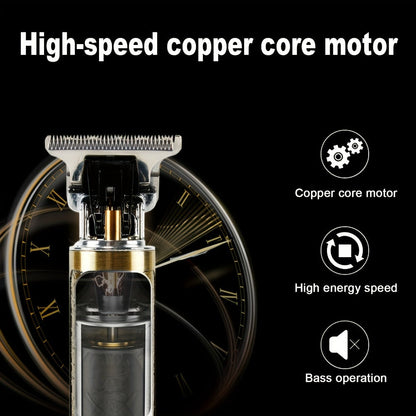 Hair Clippers & Trimmers Vintage Gold T-Blade Model with LCD Display, USB Charging and Three Etched Designs