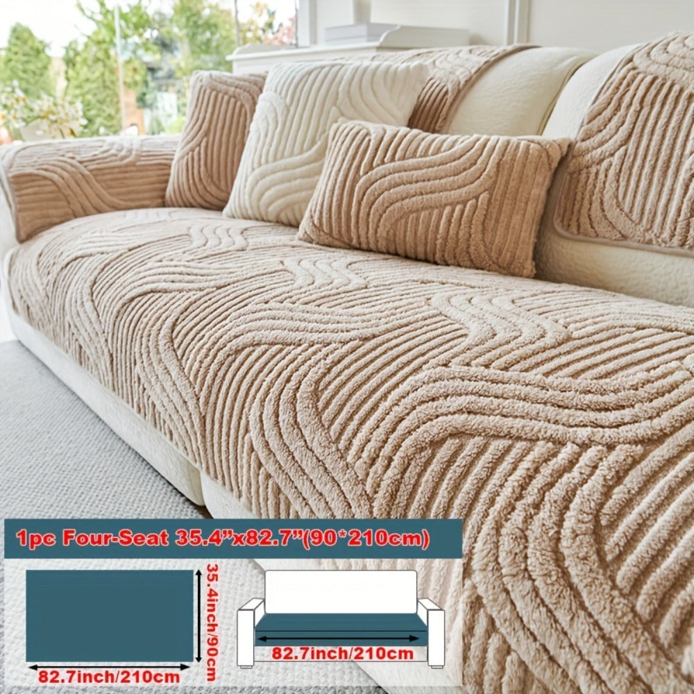 Sofa Cover Wave-Texture Plush Panels for 2 to Large 4-Seater Sofas, Armrest or Pillowcase Options