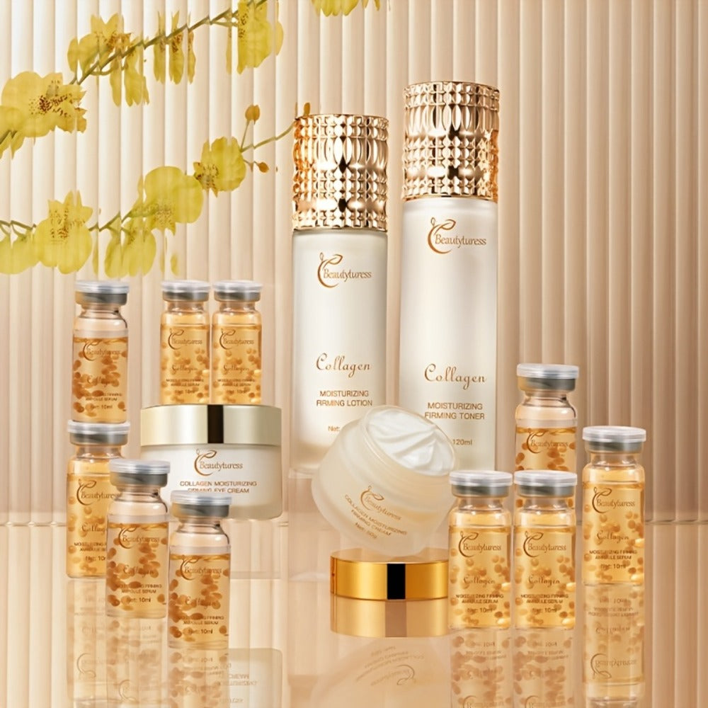 Skincare Set with Beautyluress Label, 14 Collagen Hyaluronic Acid and Niacinamide Product Pieces