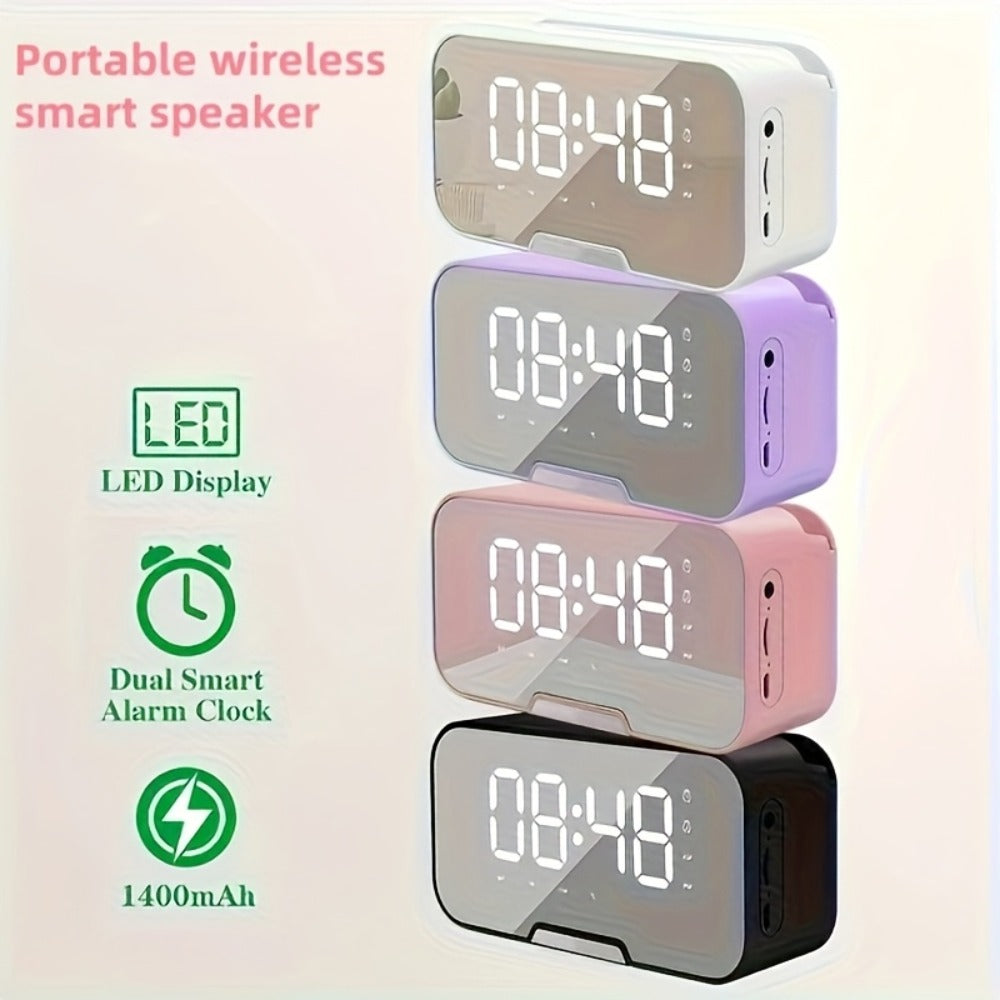 Pink Mirror Bluetooth Speaker with Wireless Microphone – LED LCD Display, FM Radio, TF Card, USB Charging, Alarm Clock, Adjustable Volume & Brightness, Birthday & Easter Gift for Girls