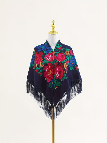 Tablecloth Square 53-Inch Floral Cover with Tassel Trim, Polyester Fabric and Six Color Options