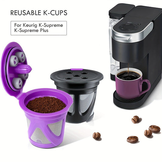 Reusable K-Cup Coffee Pods Set of 6 – Refillable Coffee Filters Compatible with Keurig K-Supreme & K-Supreme Plus, Use Your Own Ground Coffee, Eco-Friendly & BPA-Free – Black, Purple, Mixed