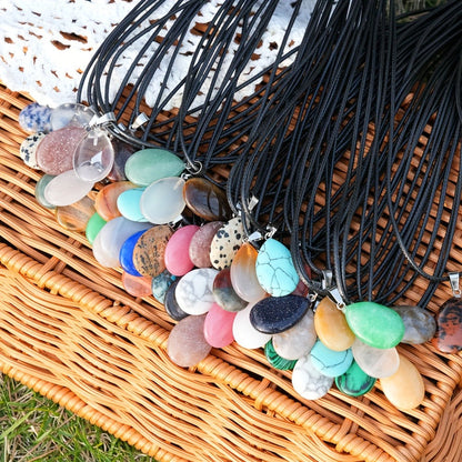 Forty-Piece Multicolor Teardrop Pendant Necklace Set with 20 Faux Crystal Charms and 20 Black Cords