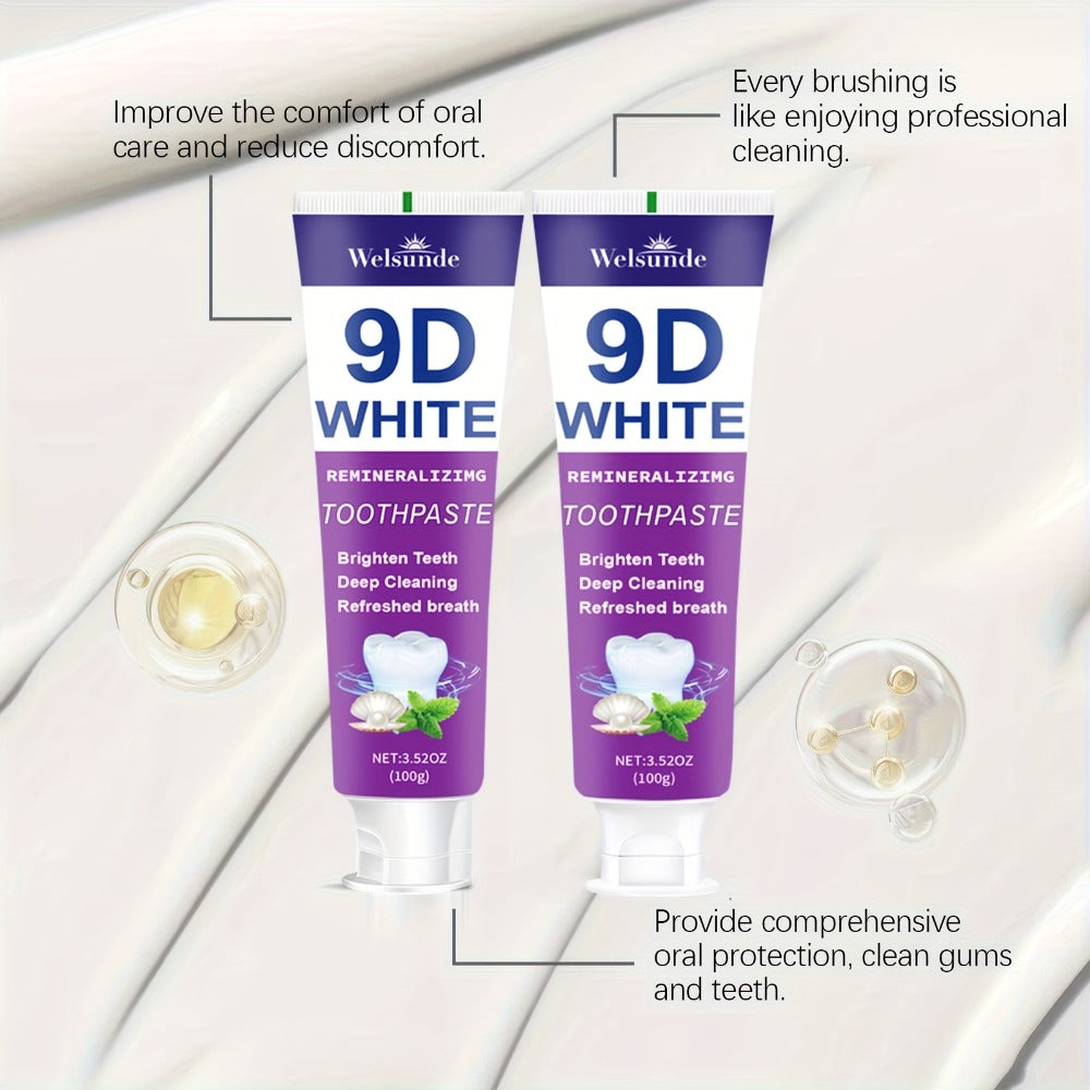 Purple Toothpaste 2pcs Hydroxyapatite Whitening Deep Cleaning European Formula Mint Flavor Fresh Breath Gentle on Gums Travel Size 100g Oral Care Gift for Women Men Sensitive Teeth