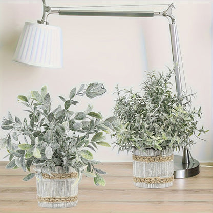 Mini Artificial Potted Plants 4 Pack – Realistic Fake Greenery in White Pots for Home, Office & Party Decor | No Watering Needed Low-Maintenance Indoor Outdoor Faux Plant Set | Housewarming Gift