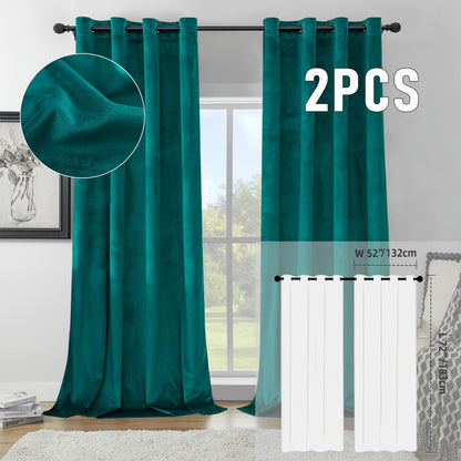 Velvet Room Darkening Curtains 2 Panels | Grommet Top Thermal Insulated Soundproof Blackout Curtains for Living Room Bedroom, Soft Solid Color Vintage Window Drapes