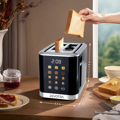 Black Two-Slice Toaster with LED Touch Panel, Six Bread Modes, Six Shade Settings and Removable Crumb Tray