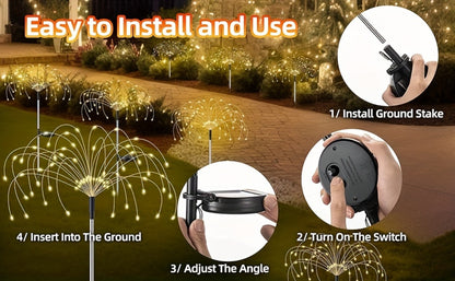 Solar Fireworks Lights Outdoor – 60 to 420 LED Solar Garden Fairy Lights with 8 Modes, Waterproof Copper Wire Sparkler Lights for Garden, Patio, Yard, Pathway & Holiday Decoration