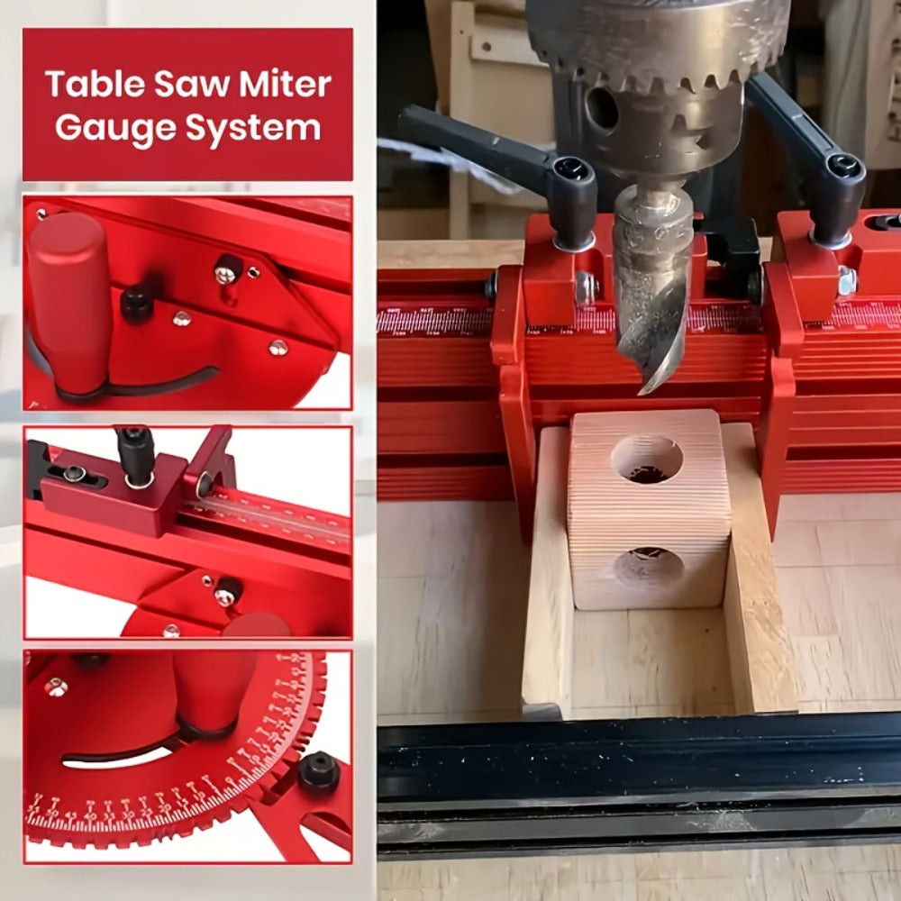 Adjustable Woodworking Miter Angle Gauge with 400 mm Fence and Black or Red Guide Rail Options