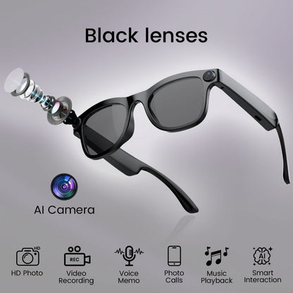 Smart Glasses 2MP Camera Eyewear with 100+ Language Translation, Bluetooth Calls and Black or Clear Lenses