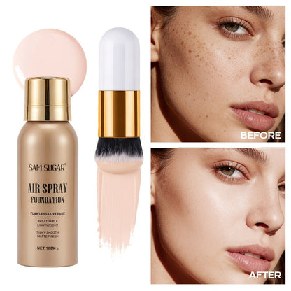 Spray-Format Face Foundation with Brush in Three Exact Numbered Checkout Shade Options for Face Makeup