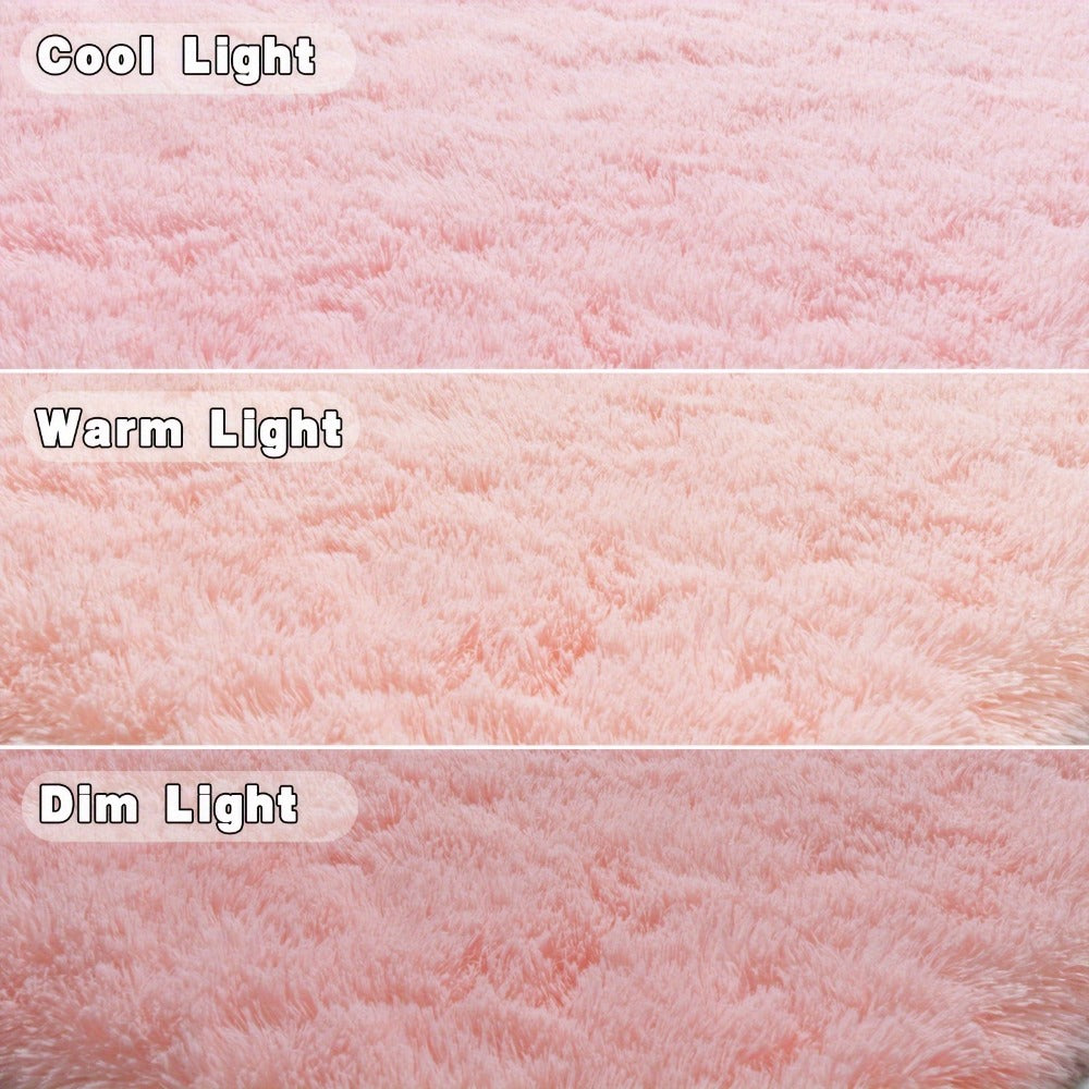 Area Rug Pink Soft Shaggy Design in Four Sizes with Placement Stickers for Bedroom or Dorm