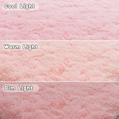 Area Rug Pink Soft Shaggy Design in Four Sizes with Placement Stickers for Bedroom or Dorm