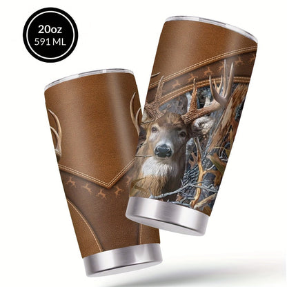 Insulated Tumbler 20oz Forest Hunting Graphic in Brown 304 Stainless Steel with Lid and Straw