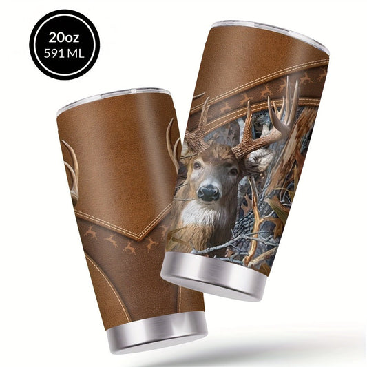 Insulated Tumbler 20oz Forest Hunting Graphic in Brown 304 Stainless Steel with Lid and Straw