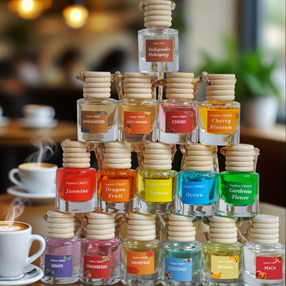 Car Air Freshener 18-Pack Hanging Diffuser Bottles with Six Random Scents and Adjustable Wood Caps